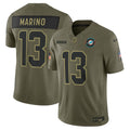 Men's Miami Dolphins #13 Dan Marino Olive 2025 Salute to Service Retired Limited Jersey (Olive)