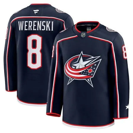 Men's Columbus Blue Jackets #8 Zach Werenski Navy Home Premium Jersey