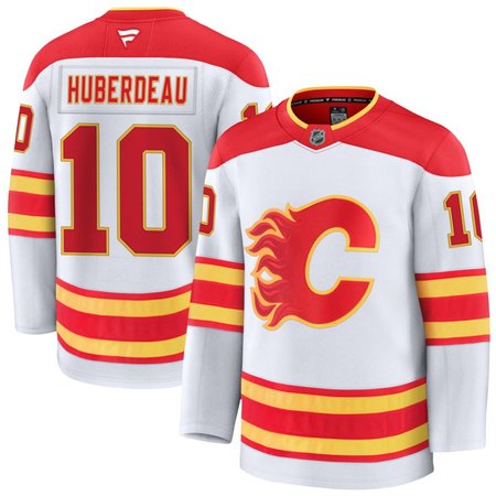 Men's Calgary Flames #10 Jonathan Huberdeau White Away Premium Jersey